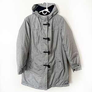 Lands End Women’s Long Toggle Button Coat Insulated Hooded Grey Large 14 16